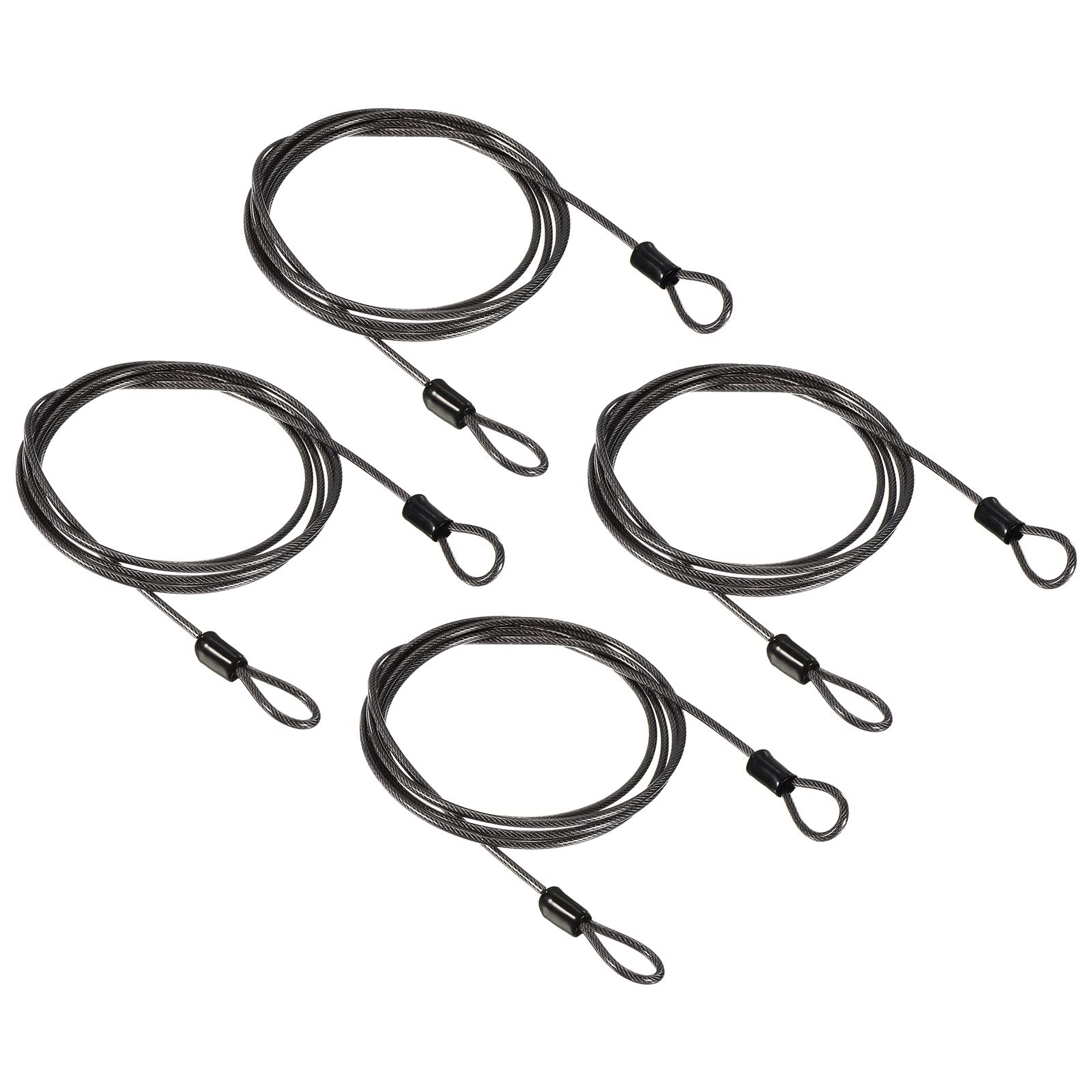 PATIKIL Security Steel Cable 2.5mm x 1.5m/4.92ft Coated Luggage Lock Wire Rope with Double Loop Black 4 Pack