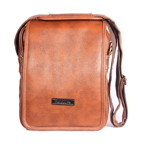 Handcuffs Stylish Side Sling Bag Shoulder Bag Messenger Leather Bag for Mens/Gents- Rust