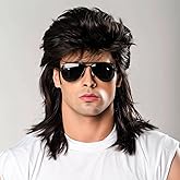 JIEFULL Mens Mullet Wigs for 70s 80s Costumes,Halloween Party Personality Accessory Cosplay Hair Wig (Black)