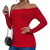 ASAIR Ribbed Off The Shoulder Tops Women Basic Long Sleeve Cuting Going Out Workout T Shirts