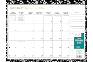Mead 2026 Family Planning Wall/Desk Calendar with Magnets & Stickers, 17" W x 13" H, January 2026 - December 2026, Black & Wh