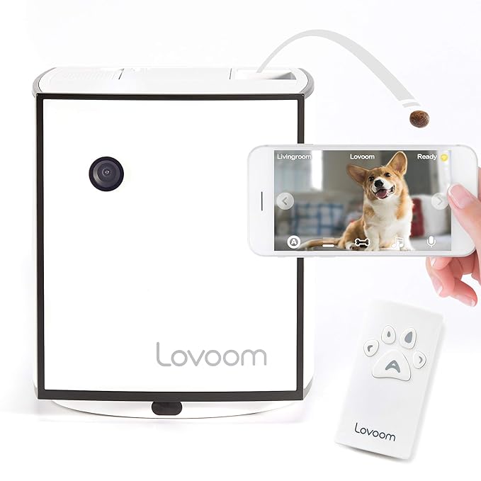 LOVOOM Pet Camera: Kibble Tossing Play, Wi-Fi Kibble Cam with Pan Zoom Two Way Audio Remote Control for Dogs and Cats (Black)