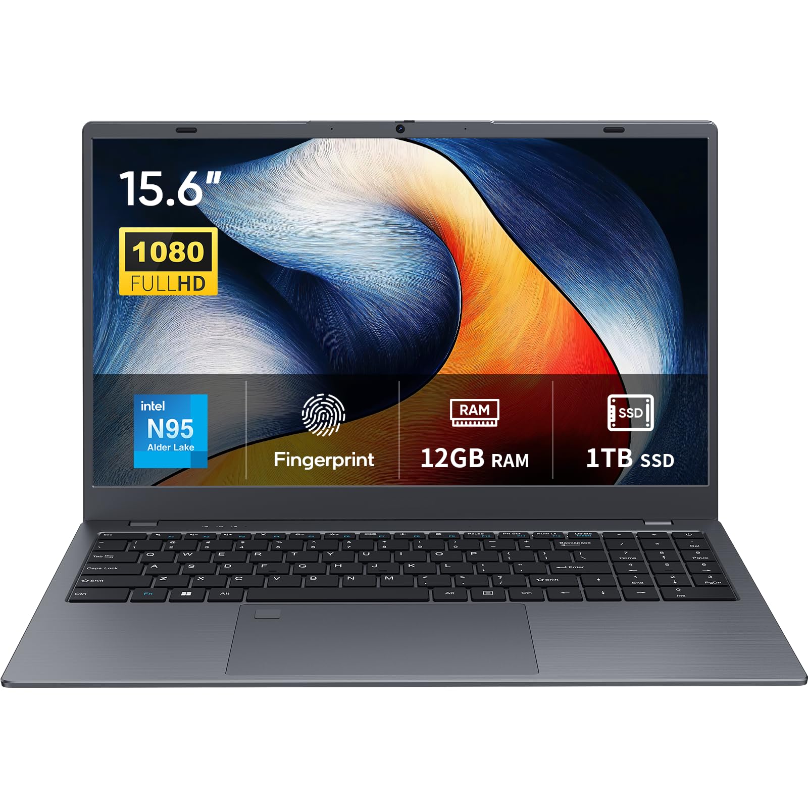 Photo 1 of BiTECOOL 15.6" Laptop, 12GB LPDDR5 RAM, 1TB NVMe SSD, N95 Quad Core (up to 3.4GHz), FHD IPS Display, 2.4G/5G WiFi, BT5.0, Fingerprint, Webcam, Long Battery Life - for Work, Study, and Entertainment