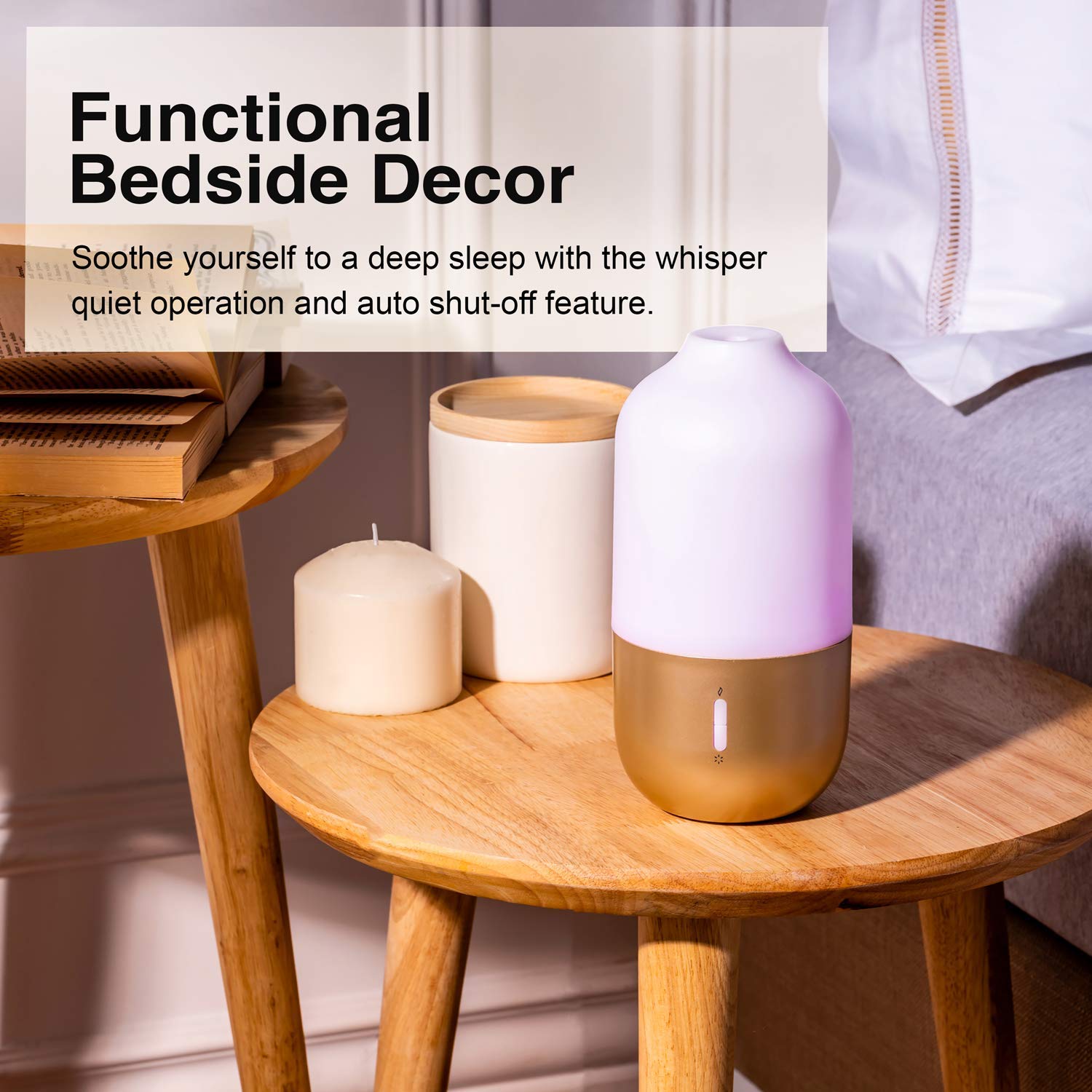 Design Accents Diffuser for Essential Oils - Ultrasonic Aroma Diffuser with 2 in 1 100ml and 500ml Dual Capacity, Matte Gold : Beauty