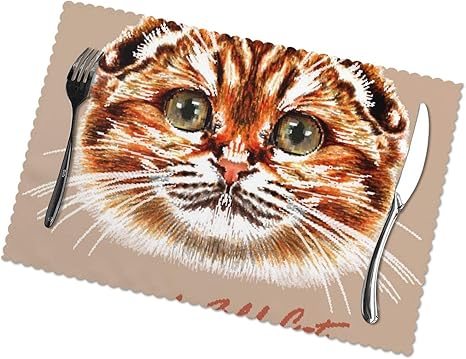 Amazon ランチョンマット ランチマット ネコ スコティッシュフォールド オレンジ色 手描き 猫柄テーブルマット 撥水 防汚 断熱 滑り止め 雰囲気アップ 水洗い 家庭 レストラン用 6枚セット30cm 45cm ランチョンマット オンライン通販