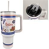 Magnolia Lane University of Florida 40 oz Travel Mug with Handle Stainless Steel Insulated Tumbler with Handle, Lid and Straw – Unique Decorative Bottle – For Ice Water, Coffee, or Smoothie