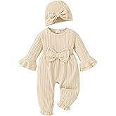 Mioglrie Newborn Baby Girl Clothes Long Sleeve Romper Infant Fall Winter Outfits Floral Hat Jumpsuit Preemie Girl Clothes