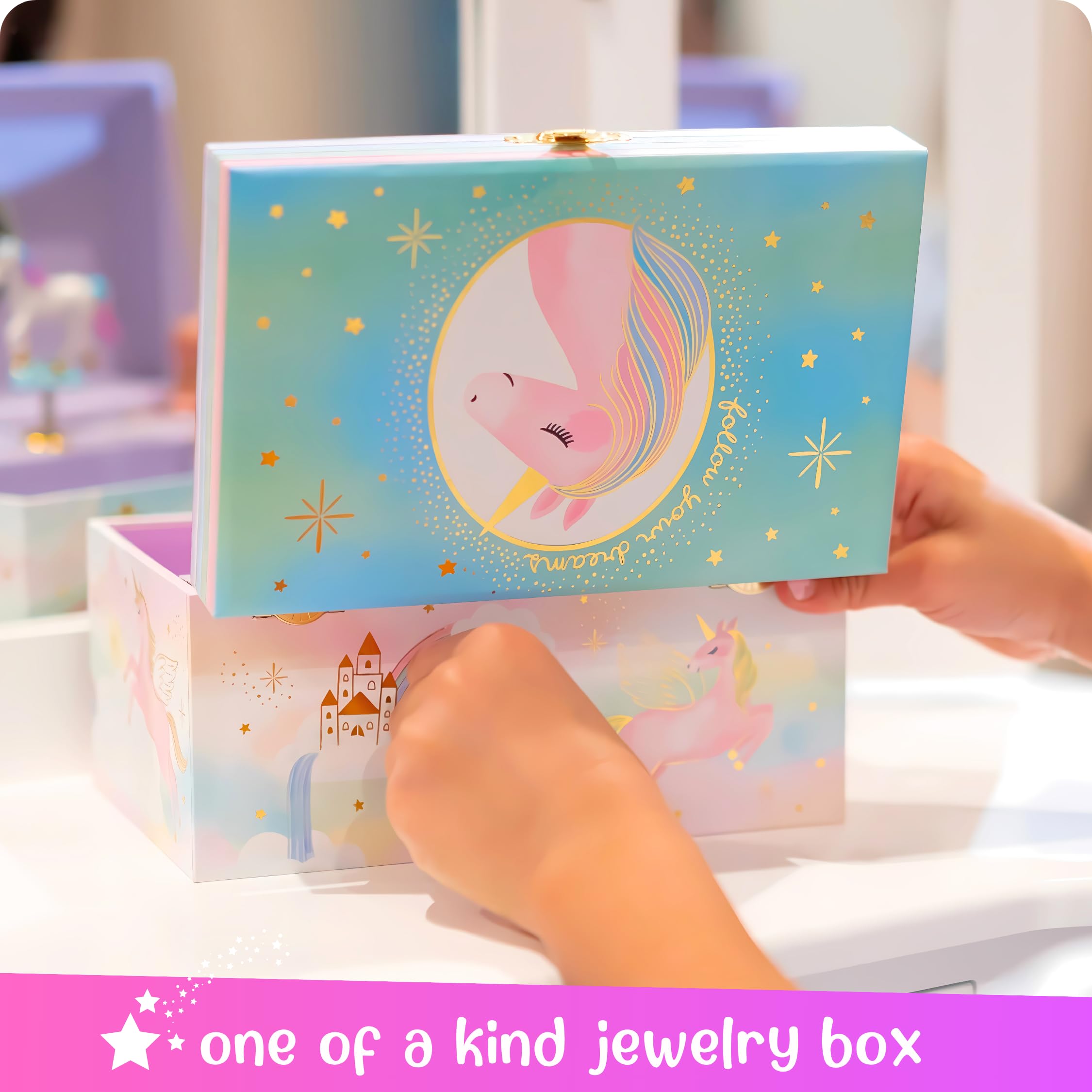 Giggle & Honey Giggle & Honey Musical Jewelry Box for Girls - Kids Jewelry Box, Unicorn Toys for Girls 4-6, Unicorn Gifts, 6 x 4.7 x 3.5 in