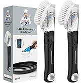 MR.SIGA Soap Dispensing Dish Brush, Kitchen Brush for Pot Pan Sink Cleaning, Black, Pack of 2