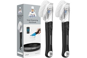 MR.SIGA Soap Dispensing Dish Brush, Kitchen Brush for Pot Pan Sink Cleaning, Black, Pack of 2
