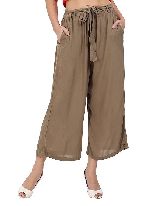 Buy STYL CO. Women's Spiced Latte Crushed Cotton Solid Culottes at Amazon.in