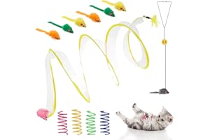 FRIUSATE Folded Cat Tubes Cat Tunnel Bed Collapsible Cat Tunnel with Bell Cat Teaser Triangular Hook Spring Colorful Mouse, Cat Tunnels for Indoor Cats