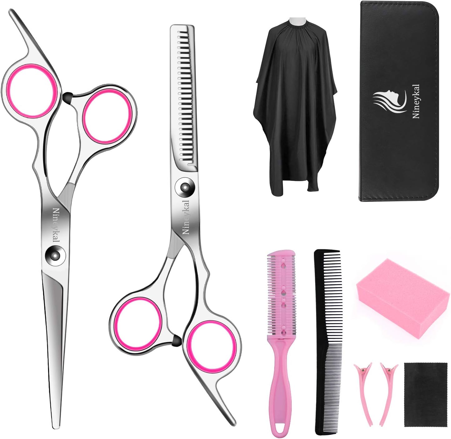 10 Pcs Hair Cutting Scissors/Shears Kit,Professional Haircut Scissor Set 6CR 660C Stainless Steel with Hair Razor Comb, Cape, Hairpin and Leather Bag for Women, Men, Kids, Pets: Home Improvement