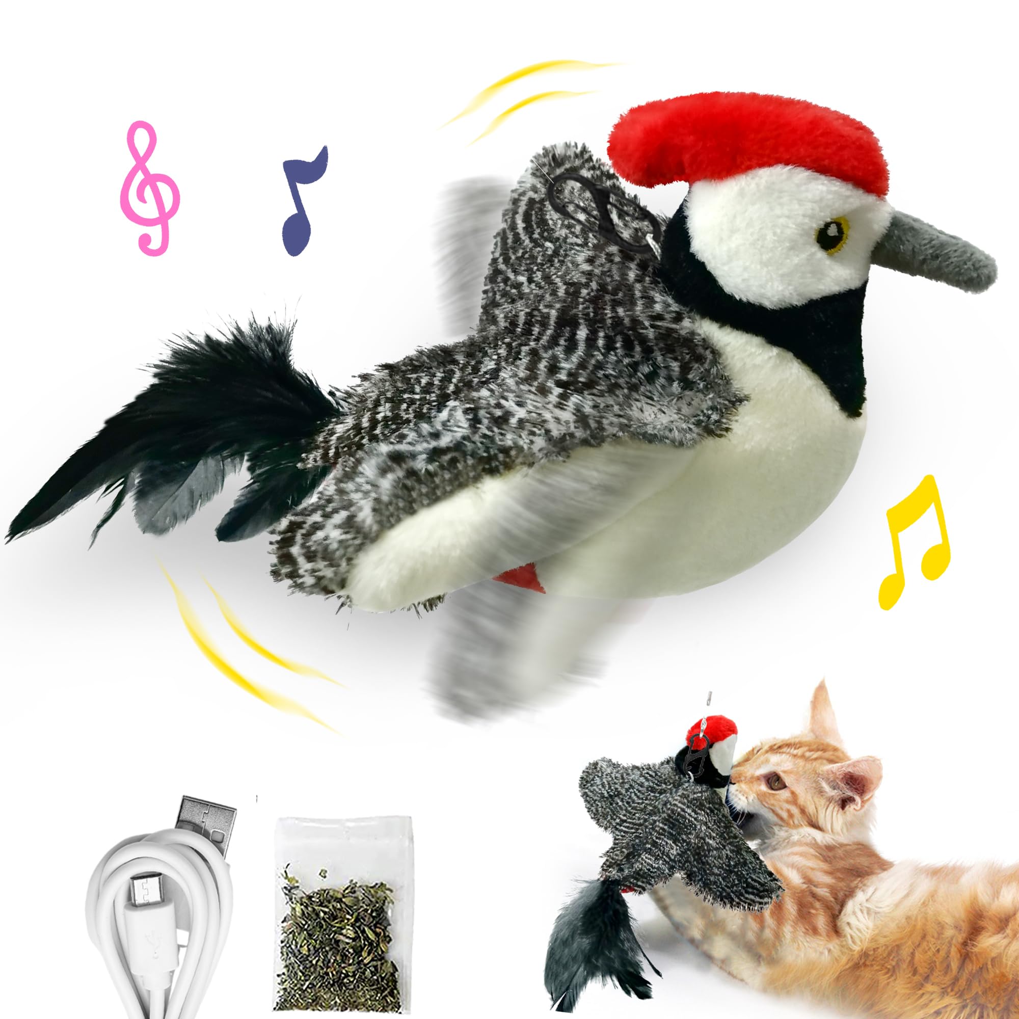 Photo 1 of LEWISER Cat Toys, Flapping Wings Cute Woodpecker, No Flying, Chirping Bird Interactive Catnip Toy for Kitten or Small Dogs, Touch Activated, Rechargeable