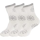 BambooMN Soft Warm Cozy Fuzzy Snowflake Socks, Variety of Color Options