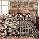 Moose Lodge Lightweight Bedspread Coverlet - All Season King Bedding Cover with Shams,Plaid Bear Deer Printed Quilt Set Bedding Set,Rustic Country Cabin Reversible Summer Comforter Blanket Bed Cover