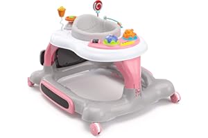 Storkcraft 3-in-1 Activity Walker and Rocker with Jumping Board and Feeding Tray, Interactive Walker for Toddlers and Infants, Pink