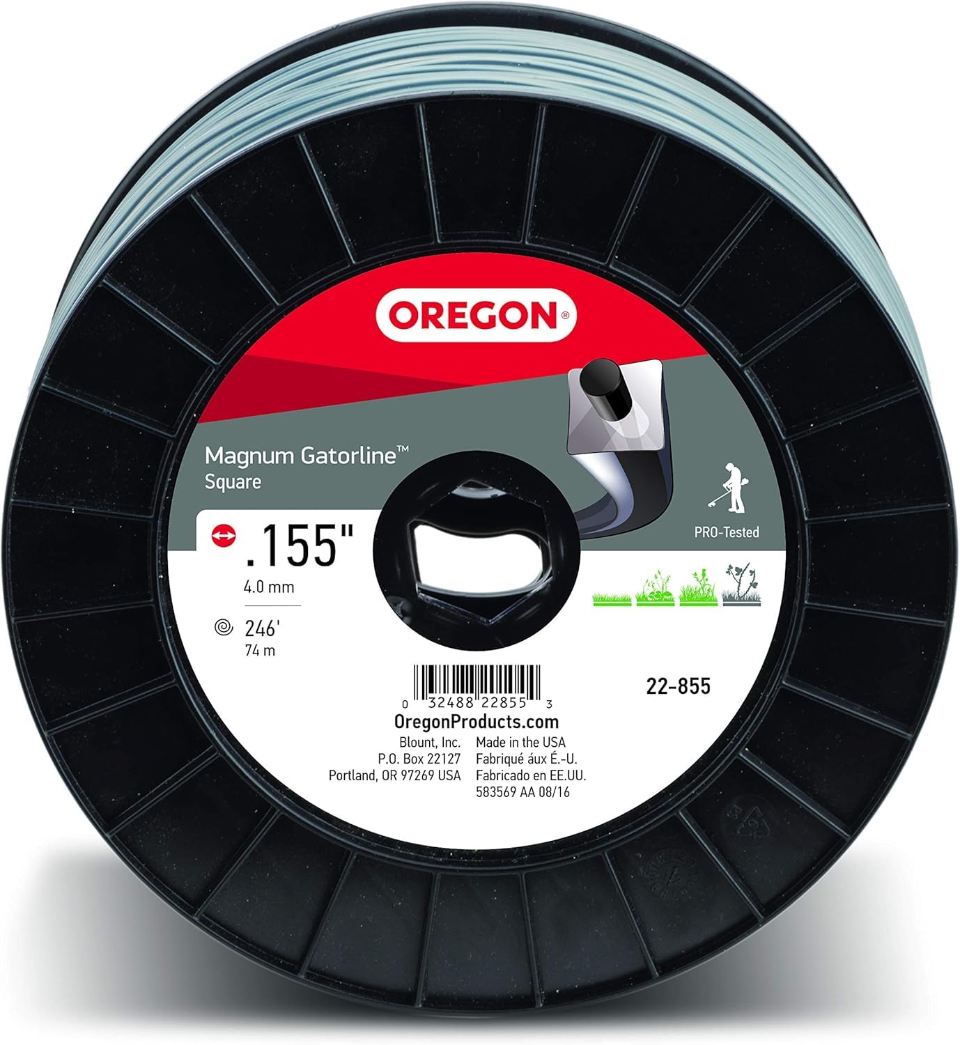 Oregon 22-855 Heavy-Duty Professional Magnum Gatorline Square String Trimmer Line .155-Inch Diameter 3-Pound Spool, Grey, 246 ft