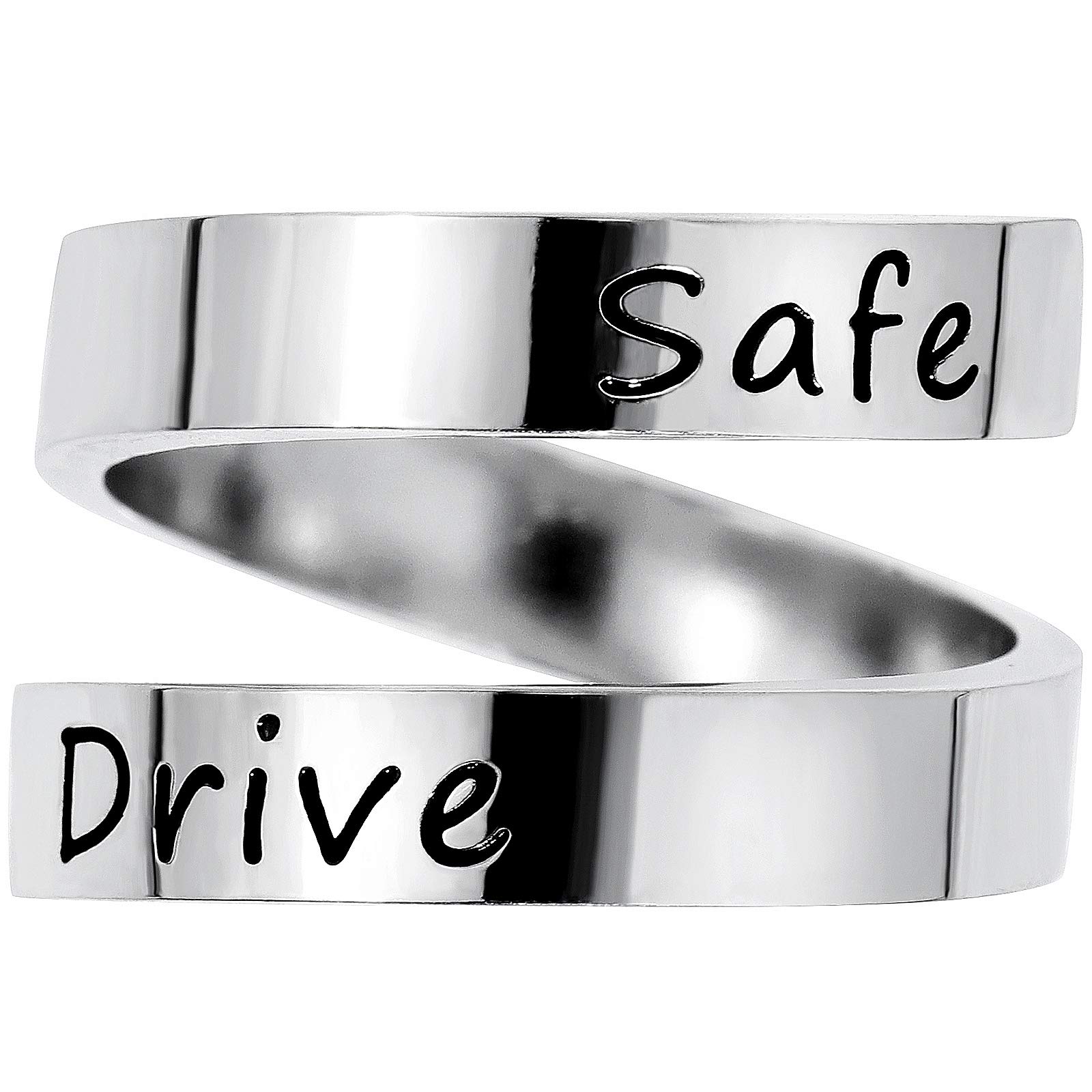 DTWAWA Stainless Steel Engraved Adjustable Thumb Ring Gifts for Women Men (Drive Safe)