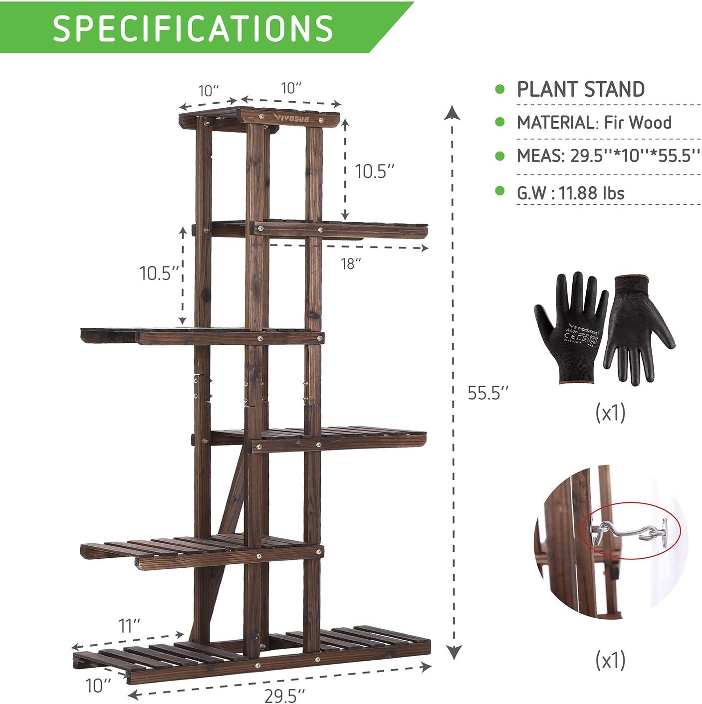 VIVOSUN Wood Plant Stand High Low Shelves Flower Rack Display for Indoor Outdoor(with a Pair of VIVOSUN Glove) : Garden & Outdoor