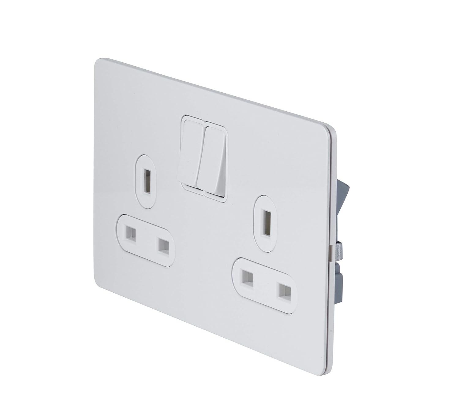 Schneider Electric Ultimate Screwless Flat Plate - Switched Double Power Socket, Single Pole, 13A, GU3420WPW, Painted White with White Insert - Image 3