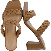 CUSHIONAIRE Irine Chunky Heels for Women, Braided Block Heel Sandals with Square Toe and Memory Foam