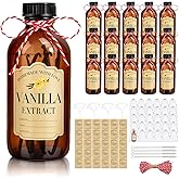 30Pcs 2 Oz Amber Glass Bottle Boston Round Bottles for Vanilla Extract Homemade,Brown Vanilla Extract Jars with Caps for Syrup Gift Glass Food Storage Canister and Sauce Beans