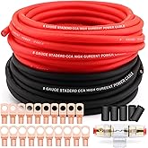 Taukealugs AWG 8 Gauge Wire Cable (25ft Each - Black/Red) Copper Clad Aluminum CCA with 8ga terminals,60A ANL Fuse Block and 