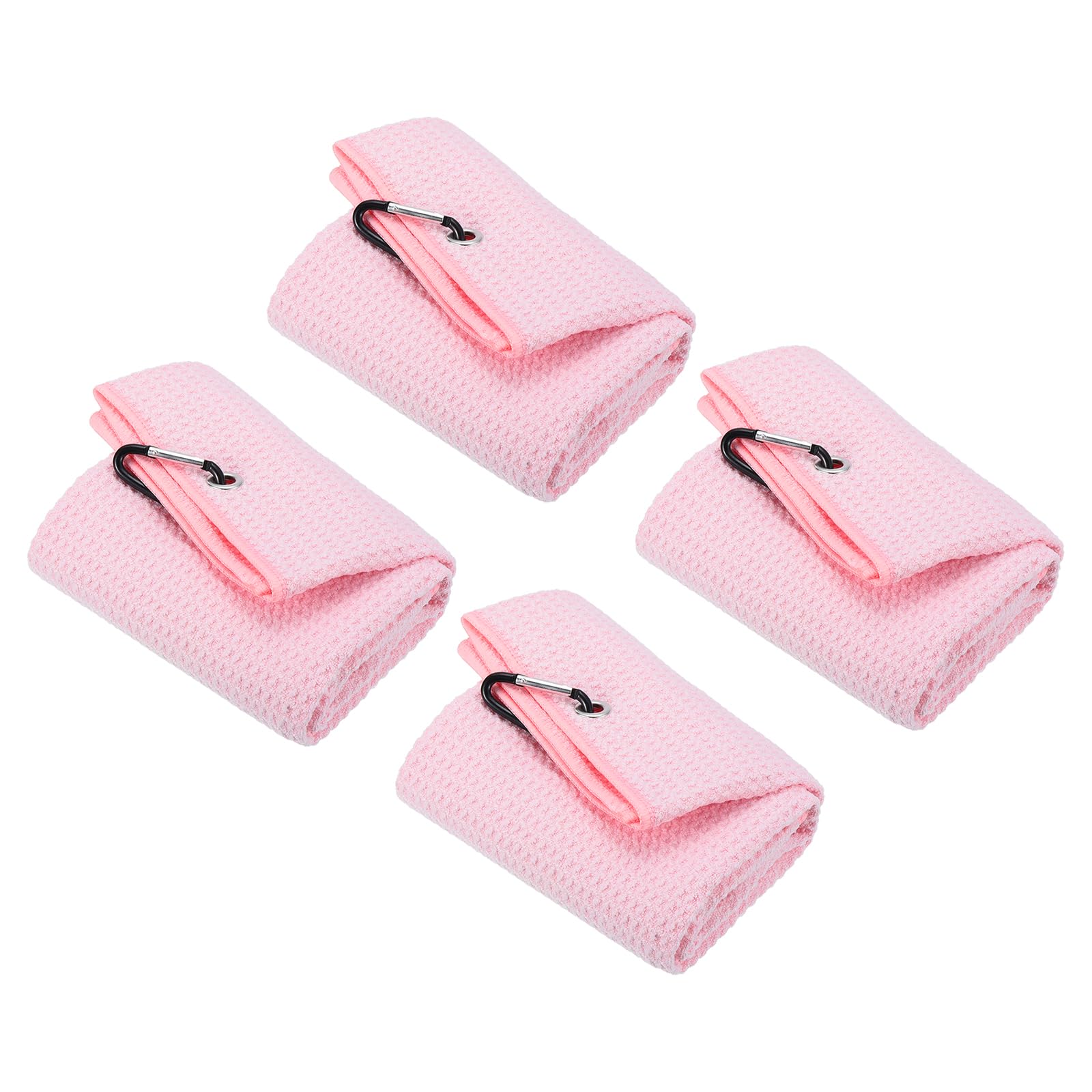 PATIKIL 20"x16" Tri-Fold Golf Towels, 4 Pack Waffle Pattern Towels Soft Fiber Strong Water Absorption with D Clip for Golf Lovers, Pink