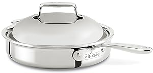 All-Clad SD754036 D7 18/10 Stainless Steel 7-Ply Bonded Construction Dishwasher Safe Oven Safe Roaster Pan Saute Pan, 3-Quart, Silver