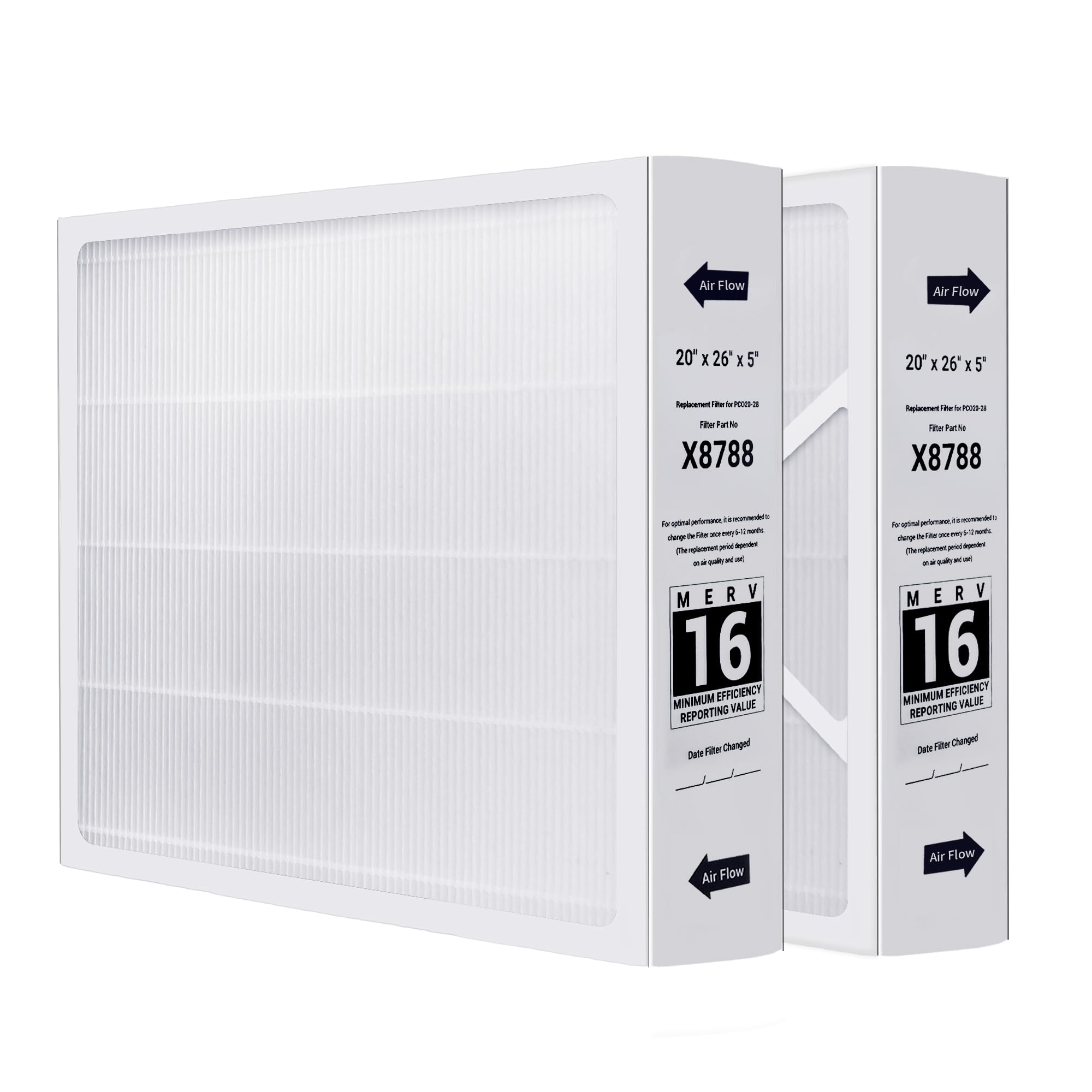 Photo 1 of 2 Pack X8788 MERV 16 Filter 20x26x5, Compatible with Pureair PCO20-28 Air Cleaner and Lennox X8788 Filter
