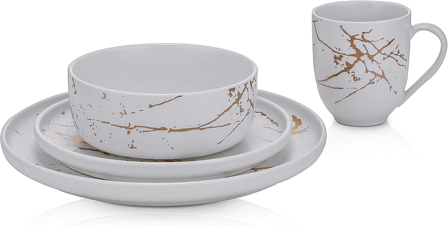  | Stone Lain Modern Gold Splash Exquisite Fine China Dinnerware Set, 16 Piece - Service for 4, White & Gold: Dinnerware Sets