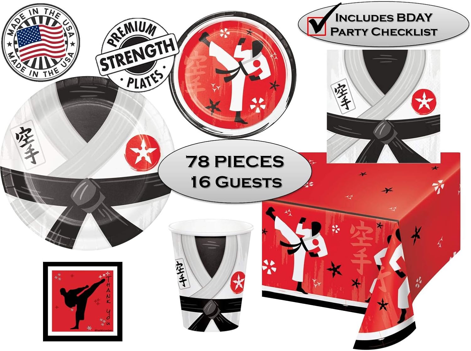 Karate Birthday Party Supplies Plates, Napkins, Cups