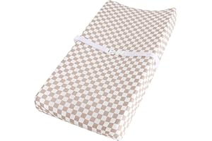 LifeTree Muslin Changing Pad Cover for Baby Girls Boys, 70% Viscose from Bamboo and 30% Cotton, 16"x32" Diaper Change Table Pad Covers, Soft Changing Pad Sheets, SmallCheckered Pattern