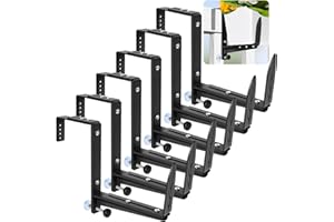 VOXOR Window Box Brackets, Adjustable Planter Box Brackets, Heavy Duty Iron Flower Box Bracket for Deck Railing with Upgraded Bottom Support - Ideal for Balconies, Fences, and Gardens (6 Pack)