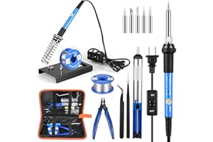 Soldering Iron Kit Electronics, 60W Soldering Welding Iron Tools with ON-Off Switch, 5pcs Soldering Iron Tips, Solder Sucker,
