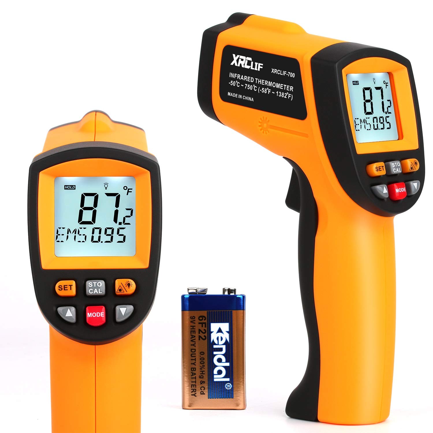 Digital Infrared Thermometer -58℉～1382℉ (-50℃～750℃), Non-Contact Laser Temperature Gun with LCD Display, Adjustable Emissivity/Saving Data/Settable Highest Lowest Temp Alarm (Not for Human)
