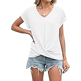 ETCYY NEW Summer Tops for Women Front Twist T Shirts V-neckline Tunic Top Dressy Casual Blouse Tees