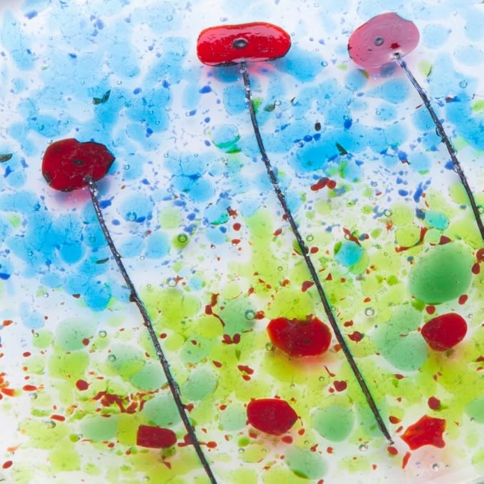 Plato de vidrio fundido con campos de amapolas - hecho a mano en ...