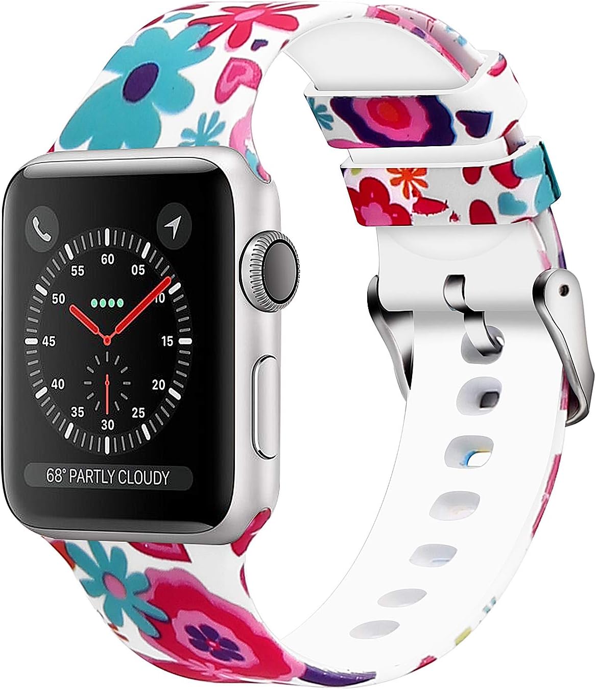 Compatible with Apple Watch Band,Print Rubber Sports Wristband for iWatch Series 5 4 3 2 1 (Flower 15, 42mm/44mm)