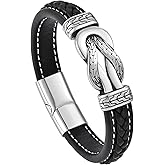 FYNSBLE Infinity Knot Leather Bracelet for Men, Stainless Steel Black/Brown/Blue/Red/Green Genuine Leather Braided Bracelet Wristband Cuff Jewelry Gift for Men Father Husband