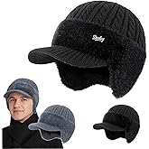 Blocking Knitted Hats with Ear Flaps and Wool Brim, Outdoor Warm Fleece Lined Knit Hat Stocking Caps for Men Women
