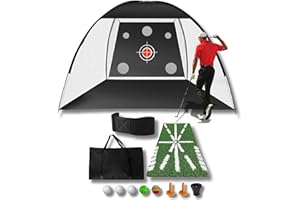 RQ SPORTS Golf Net 10x7ft – All-in-One Indoor/Outdoor Practice net with Multiple Targets, Heavy-Duty Base, tee, Balls & Bag for Driving, Chipping & Swing Training for Golf Lovers & dads.