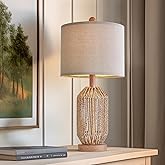 OYEARS 21" Boho Table Lamp for Living Room, Bedside Lamp for Nightstands, Rattan Lamp for Bedroom, Farmhouse Table Lamp for R