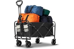 IHOMEY Wagons Carts Foldable with Wheels,Portable Utility 220lbs Collapsible Wagon Cart for Grocery,Sports,Garden,Beach,Shopping,Camping(Black)