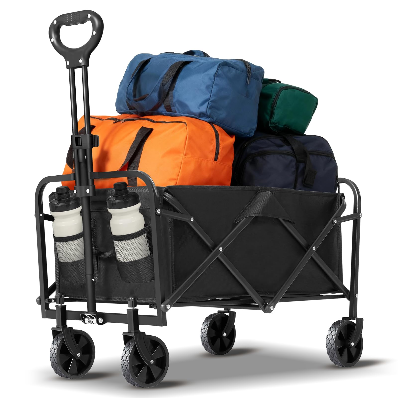 Wagons Carts Foldable with Wheels,Portable Utility 220lbs Collapsible Wagon Cart for Grocery,Sports,Garden,Beach,Shopping,Camping(Black) Image