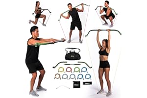 Travel Gorilla Bow Portable Home Gym Resistance Bands and Bar System for Fitness, Weightlifting and Exercise Kit, Full Body Workout Equipment Set