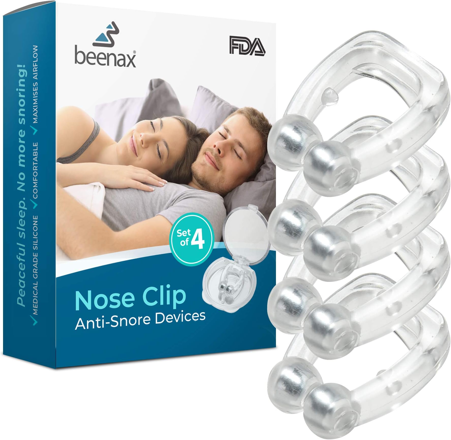 Beenax Anti Snore Devices 4Pcs - Upgraded Version 2020 - Silicone Magnetic Nose Clip, Stop Snoring Relief Nasal Dilator, Mute Aids for Men or Women - Made to Promote Breathing and Comfortable Sleep