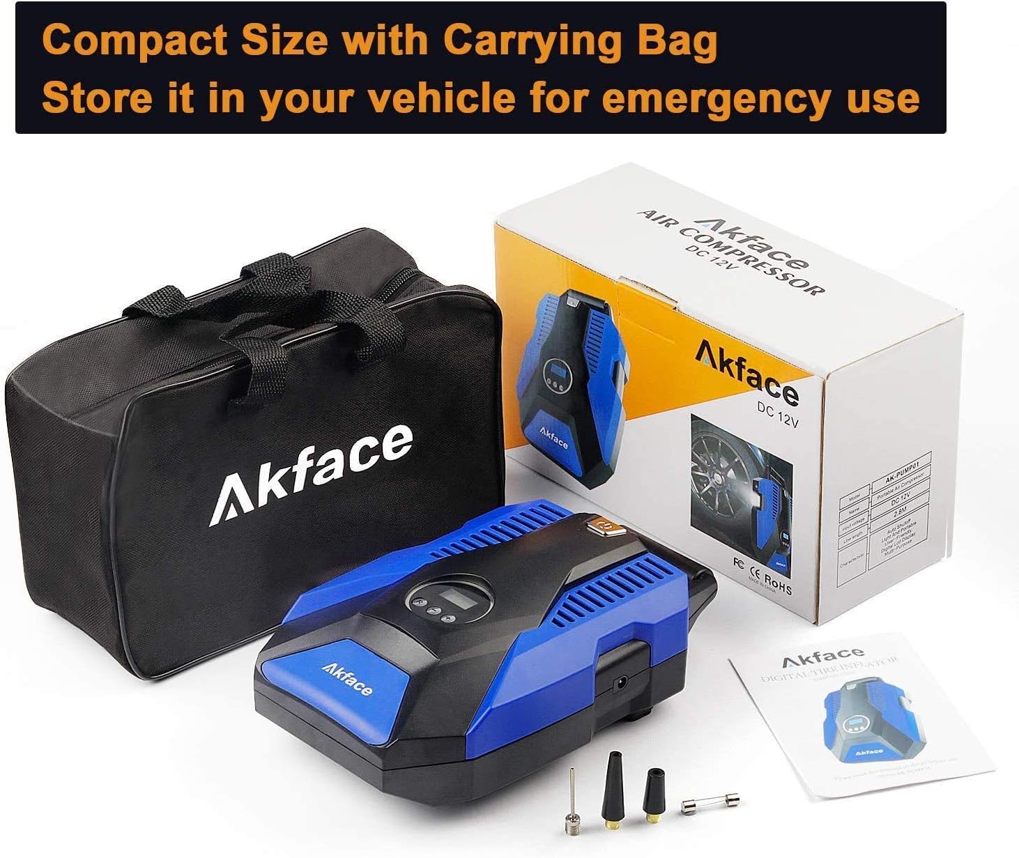 Akface Tire Inflator Portable Air Compressor, DC 12V Digital Air Pump for Car Tires, Bicycles and Other Inflatables, Auto Shut Off Feature: Home Improvement