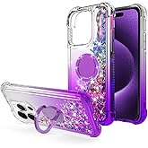 WORLDMOM for iPhone 15 Pro Max Case,Bling Moving Liquid Floating Sparkle Colorful Glitter Waterfall TPU Protective Case with Rotation Ring Kickstand for iPhone 15 Pro Max [ 6.7 inch ], Purple
